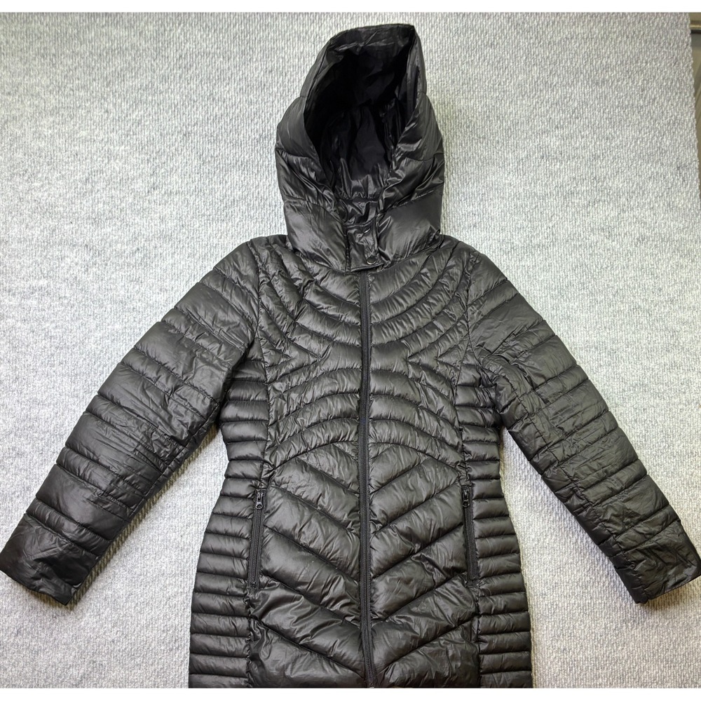 a.n.a Womens Medium Black Packable Premium Down Hooded Puffer Coat Jacket